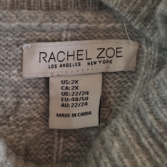 Rachel Zoe Gray Cable Knit Poncho Sweater Mock Turtleneck 2X Oversized - Picture 6 of 8